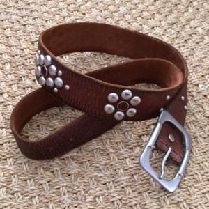 *SOLD!* Metal Stud/Red Bejeweled Belt, Brown, 34